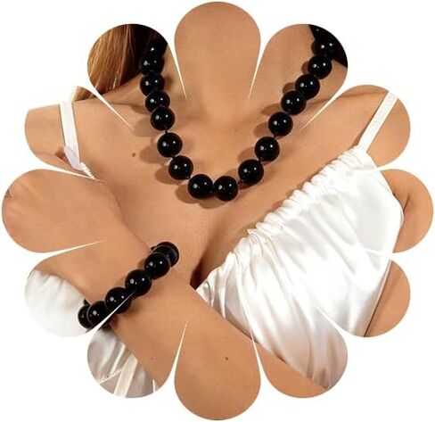 Chunky Beaded Necklace for Women Big Beads Large Chunky Beaded Necklace Vintage Boho Jewelry in Kuwait