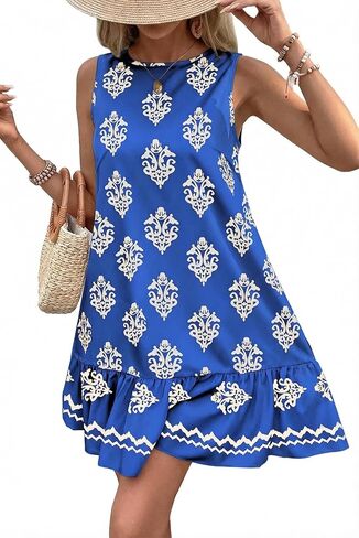 BLENCOT Womens Floral Dress Sleeveless Ruffle Mini Summer Casual Dresses in Saudi Arabia