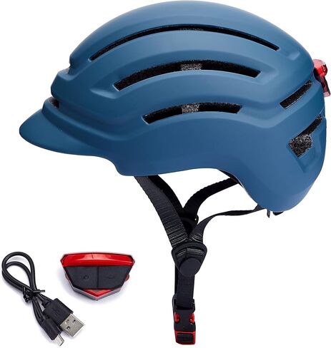 Adult Bike Helmet for Men Women, Mountain Road Bicycle Helmet with USB Rechargeable Taillight, Matte Blue in Kuwait