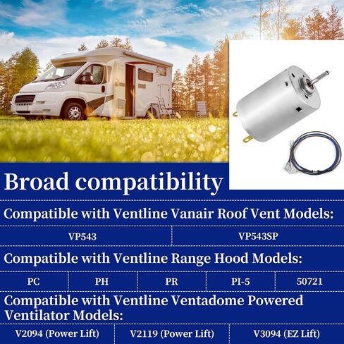 BVD0218-00 محرك مروحة تهوية تيار مستمر 12 فولت متوافق مع أغطية نطاق Ventline وفتحات السقف، يأتي مع أسلاك (النماذج المتوافقة: VA0164-00، BVC0468-01، PC، PH، PR، PI-5،50721، V2119، V2094، V3094، VP543 وVP543SP) in Kuwait