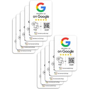 مراجعة بطاقات النقر (10 عبوات) بواسطة بطاقة المراجعة - اضغط للمراجعات الفورية - جميع الهواتف المتوافقة - ميزة Smart Tap NFC وQR القابلة لإعادة الاستخدام - تعزيز مراجعات الأعمال - مراجعة Google (10 عبوات من بطاقة مراجعة Google) in Kuwait