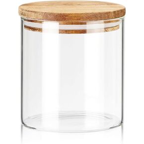 Labina Glass Storage Container Airtight Food Jars Kitchen Canister with Wood Lids, 20 Oz Wide Mouth Pantry Organization Glass Jar for Flour, Sugar, Cookie, Spagetti, Nuts and Candy in Saudi Arabia