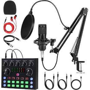 Podcast Equipment Bundle for 1, Studio Recording Kit with Condenser Mics, Bluetooth Sound Card, DSP Effects, Real-Time Monitoring, Plug & Play for Streaming, Singing, Gaming, Online Class (1) in Saudi Arabia