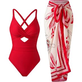 Women's One Piece Swimsuit with Skirt Wrap Set Retro Tummy Control Bathing Suit Cover Up in Saudi Arabia