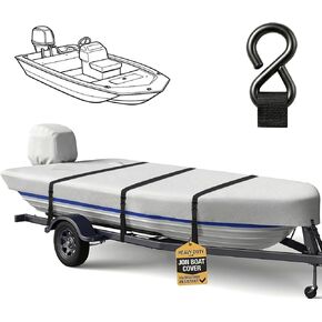 900D Jon Boat Cover with Metal Buckles,Waterproof Heavy Duty Cover for Jon Boat,Marine Grade Polyester Canvas Replacement with Motor Cover,14FT & Gray in Saudi Arabia