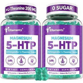 5HTP Gummies + GABA - خالي من الميلاتونين - جليسينات المغنيسيوم، أشواغاندا، إل-ثيانين، إل-تريبتوفان وفيتامين د3 | علكات الاسترخاء والهدوء | الدعم الليلي للبالغين 2 حزمة in Kuwait