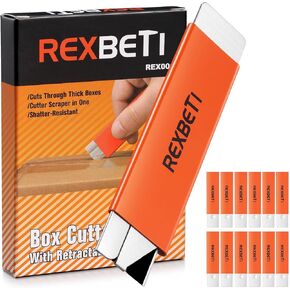 REXBETI 12 Pack Box Cutter، قاطع الورق المقوى القابل للسحب، مكشطة شفرة الحلاقة، فتاحة صندوق يدوية، مجموعة قطع صندوق شفرة حلاقة أكثر حادة بحافة واحدة لحزم الأوراق والصناديق، سكين أدوات مانع االصدأ in Kuwait