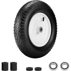 4.80/4.00-8" Air Filled Wheelbarrow Tire,Heavy-Duty Replacement Tire and Inner Tube Set with 3/4 & 5/8 Wheel Bearing and Spacer Kit included,Tubed Tires Non-Slip for Garden Cart Wagon (White) in Kuwait