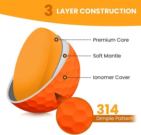 قطع الجولف - كرات جولف ذات ملمس ناعم لمسافة الذروة - دستة واحدة من انخفاض دوران الكرة - دقة محسنة، تحكم جانبي أخضر، المسافة، طيران الكرة، الرؤية - غير لامعة - كرات جولف برتقالية in Kuwait