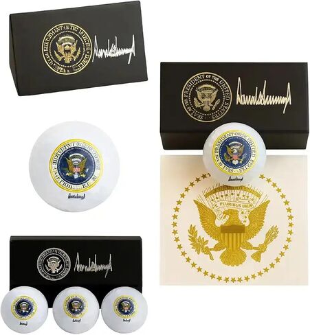 مجموعة كرات جولف رئاسية قابلة للتجميع مع توقيع دونالد ترامب، بيضاء، 3 عبوات مع صندوق هدايا للعرض | مجموعة كرات جولف فاخرة قابلة للتجميع، هدية ترامب للجولف للرجال in Kuwait