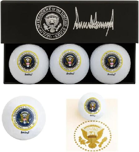 مجموعة كرات جولف رئاسية قابلة للتجميع مع توقيع دونالد ترامب، بيضاء، 3 عبوات مع صندوق هدايا للعرض | مجموعة كرات جولف فاخرة قابلة للتجميع، هدية ترامب للجولف للرجال in Kuwait