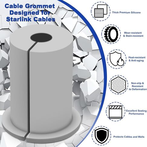 طقم توجيه كابل بحلقة تثبيت للكابل مكون من 12 قطعة لـ Starlink، يمر جدار كابل السيليكون من خلال حلقات حائط مقاس 1 بوصة للكابلات باللون الرمادي المقاوم للانزلاق من خلال حلقة معدنية لشبكة Starlink Ethernet in Kuwait