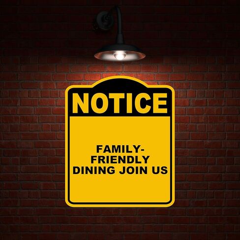 FAMILY-FRIENDLY DINING JOIN US Notice Yellow Black Aluminum Composite Sign 8.5 x 10 inches in Kuwait