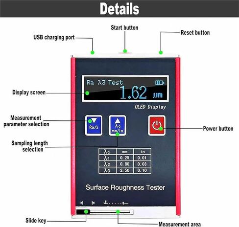 Sur-face Roughness Tester, high Precision 0.01μm Portable profilometer, Digital Concrete Rebound Tester, Measuring Range Ra/Rq 0.05~15.0μm Rz/Rt 0.1~50.0μm in Saudi Arabia