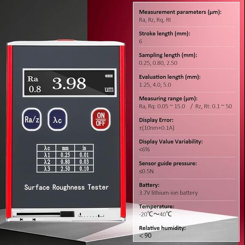 sur-face Roughness Tester, high Precision 0.01μm Portable profilometer, Measuring Range Ra/Rq 0.05~15.0μm Rz/Rt 0.1~50.0μm, with Standard Calibration Block, Rechargeable in Saudi Arabia