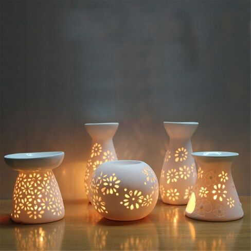 حامل شموع ضوء الشاي السيراميكي، حامل شموع لتدفئة الزيوت العطرية العلاجية، موزع شموع للفرن، ديكور منزلي للتأمل في المنتجعات الصحية واليوجا in Kuwait