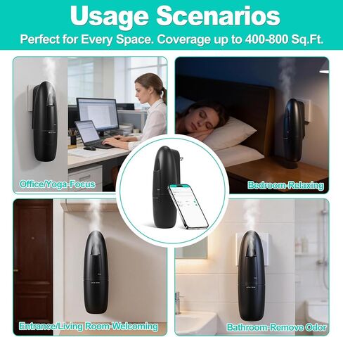 موزع روائح الزيوت العطرية بدون ماء، جهاز هواء ذكي برائحة الرذاذ بمساحة 400-800 قدم مربع مع التحكم في التطبيق (بلوتوث)، سعة 100 مل، مانع للتسرب، للمنزل، الفندق، المكتب، المنتجعات الصحية (أسود) in Kuwait