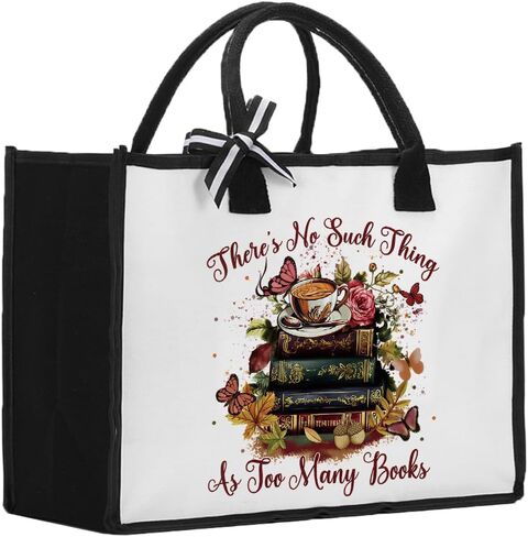Bookish Book Lovers Gifts Book Tote Bag Christmas Woman's Birthday Gift for Women Librarian Readers There Is No Such Thing As Too Many Books Tote Bag (Black) in Saudi Arabia