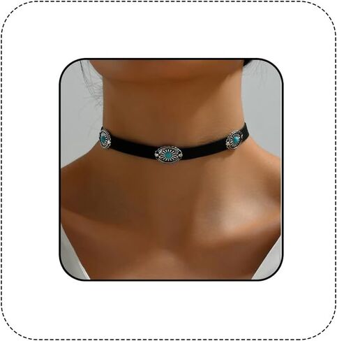 INENIMARTJ Western Turquoise Choker Necklace for Women Gothic Black Choker Necklace Vintage Boho Western Turquoise Jewelry for Cowgirl Rodeo Country Concert Outfits Accessories in Saudi Arabia