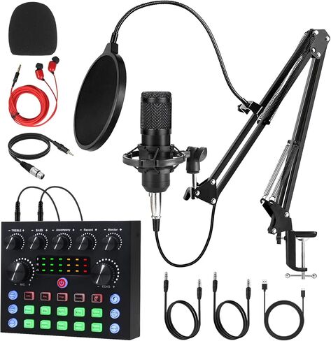 Podcast Equipment Bundle for 1, Studio Recording Kit with Condenser Mics, Bluetooth Sound Card, DSP Effects, Real-Time Monitoring, Plug & Play for Streaming, Singing, Gaming, Online Class (1) in Saudi Arabia