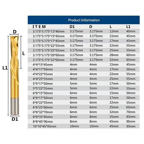 1pcs Square Nose End Mill 2 Flute UP Down CNC Router Bit 3.175/4/6/8/10mm Shank Carbide Milling Cutter in Saudi Arabia
