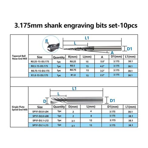 Carbide Milling Cutter 10pcs 3.175mm Shank Solid Engraving Bits for Carving End Mill in Saudi Arabia
