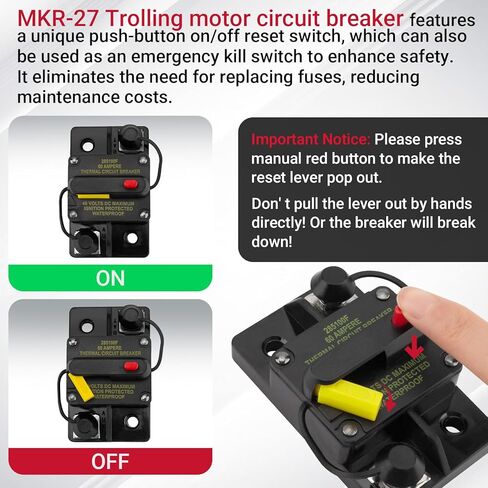 MKR-27 60 Amp Circuit Breaker for Minn Kota 12-48 Volt Trolling Motor, 1865115 Waterproof Marine Circuit Breaker with Manual Reset in Saudi Arabia
