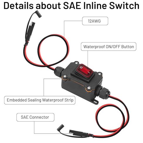 12V Inline Power Switch, daitoku 12AWG Power Header Switch SAE to SAE Cable Wiring Switches for Solar Panels Motorcycles Campers in Saudi Arabia