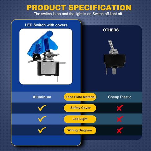 6 x 12V Blue LED Toggle Switches, 20 Amp SPST Switches, 3 Pets, for All Industrial Panels, Cars, etc in Saudi Arabia