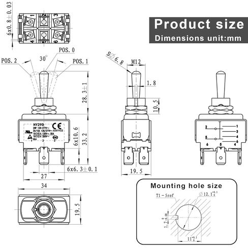 مفتاح تبديل HY29D 125/277V 20/15A 6-Pin ON-Off-ON Switch (عبوة واحدة) متوافق مع اللوحات الصناعية والمولدات والمعدات الثقيلة in Saudi Arabia