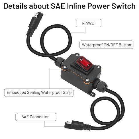 مفتاح طاقة مضمن 12 فولت، Daitoku IP67 مقاوم للماء 14AWG SAE إلى SAE مفتاح أسلاك الكابلات للألواح الشمسية والدراجات النارية والمعسكرات RVs in Saudi Arabia