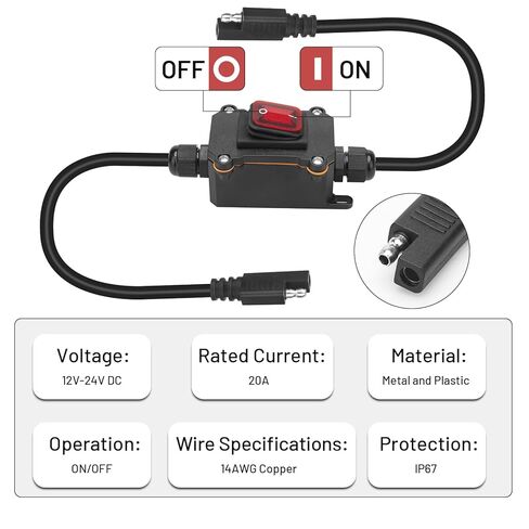مفتاح طاقة مضمن 12 فولت، Daitoku IP67 مقاوم للماء 14AWG SAE إلى SAE مفتاح أسلاك الكابلات للألواح الشمسية والدراجات النارية والمعسكرات RVs in Saudi Arabia