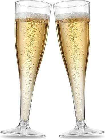 Oojami 100 Plastic Classic Champagne Disposable Flutes for Parties Plastic cups Wedding Party Toasting Cocktail Cups Bulk Party Pack (Gold Rim) in Kuwait