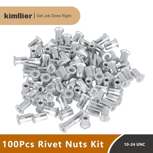 100Pcs Rivet Nuts Kit 10-24 UNC Assortment Kit Aluminum Flat Head Threaded Insert Nutserts Fit for Metal Sheets or Non-Metal Plastic, Wood, and Other Sheets in Saudi Arabia