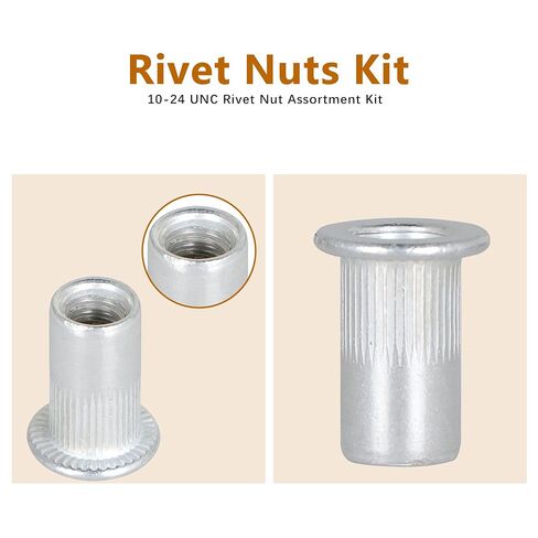 100Pcs Rivet Nuts Kit 10-24 UNC Assortment Kit Aluminum Flat Head Threaded Insert Nutserts Fit for Metal Sheets or Non-Metal Plastic, Wood, and Other Sheets in Saudi Arabia