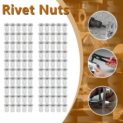 100Pcs Rivet Nuts Kit 10-24 UNC Assortment Kit Aluminum Flat Head Threaded Insert Nutserts Fit for Metal Sheets or Non-Metal Plastic, Wood, and Other Sheets in Saudi Arabia