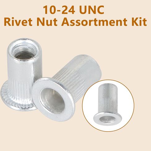 100Pcs Rivet Nuts Kit 10-24 UNC Assortment Kit Aluminum Flat Head Threaded Insert Nutserts Fit for Metal Sheets or Non-Metal Plastic, Wood, and Other Sheets in Saudi Arabia