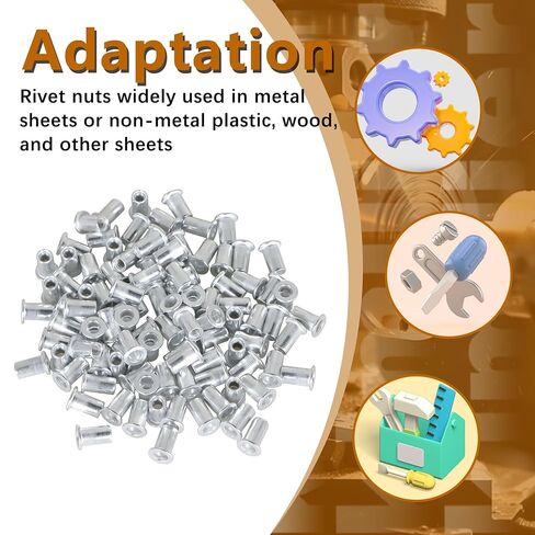 100Pcs Rivet Nuts Kit 10-24 UNC Assortment Kit Aluminum Flat Head Threaded Insert Nutserts Fit for Metal Sheets or Non-Metal Plastic, Wood, and Other Sheets in Saudi Arabia