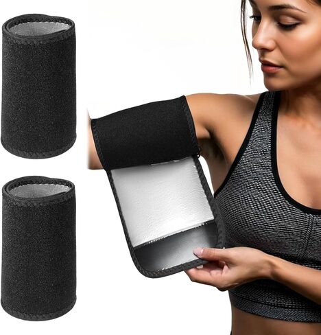 1 Pair Arm Trimmers Adjustable Sauna Sweat Bands Workout Arm Fat Reducer Bands Trainer Toner Slimmer Sleeves for Women Flabby Arms Sports Workout (Black) in Saudi Arabia