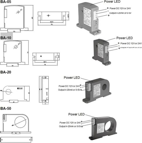 BA10-AI/I محولات الطاقة الكهربائية AC محولات التيار المتردد تنقل إشارة التيار المتردد إلى الإشارة التناظرية DC القياسية 0-20mA in Kuwait
