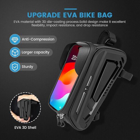 Bike Frame Bag, EVA Hard Shell Bag with 2.0L Capacity,Top Tube Bicycle Storage with 6.8" Touch screen Phone Holder, Handlebar Bike Storage Bag Cycling Pouch for MTB & Road Bikes. in Saudi Arabia