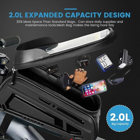 Bike Frame Bag, EVA Hard Shell Bag with 2.0L Capacity,Top Tube Bicycle Storage with 6.8" Touch screen Phone Holder, Handlebar Bike Storage Bag Cycling Pouch for MTB & Road Bikes. in Saudi Arabia