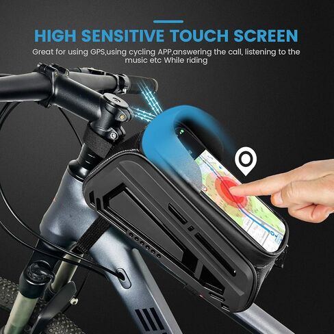 Bike Frame Bag, EVA Hard Shell Bag with 2.0L Capacity,Top Tube Bicycle Storage with 6.8" Touch screen Phone Holder, Handlebar Bike Storage Bag Cycling Pouch for MTB & Road Bikes. in Saudi Arabia