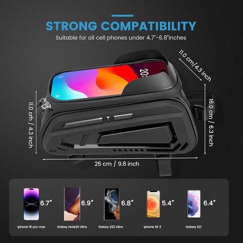 Bike Frame Bag, EVA Hard Shell Bag with 2.0L Capacity,Top Tube Bicycle Storage with 6.8" Touch screen Phone Holder, Handlebar Bike Storage Bag Cycling Pouch for MTB & Road Bikes. in Saudi Arabia