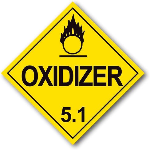 Division 5.1 Oxidizer Placard 27Pack, Worded - 10.75" x 10.75" Removable Self Adhesive Economy Vinyl Stickers for Short-Term Applications, DOT Hazmat Compliant in Saudi Arabia
