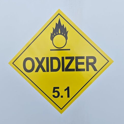 Division 5.1 Oxidizer Placard 27Pack, Worded - 10.75" x 10.75" Removable Self Adhesive Economy Vinyl Stickers for Short-Term Applications, DOT Hazmat Compliant in Saudi Arabia