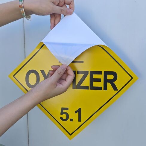 Division 5.1 Oxidizer Placard 27Pack, Worded - 10.75" x 10.75" Removable Self Adhesive Economy Vinyl Stickers for Short-Term Applications, DOT Hazmat Compliant in Saudi Arabia