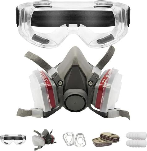 LAUCO Premium Respirator Kit - Reusable Half Face Cover Set with Safety Glasses for Gas, Painting, Machine Polishing, Staining, Car Spraying, Sanding & Cutting, DIY and Other Work Protection in Saudi Arabia