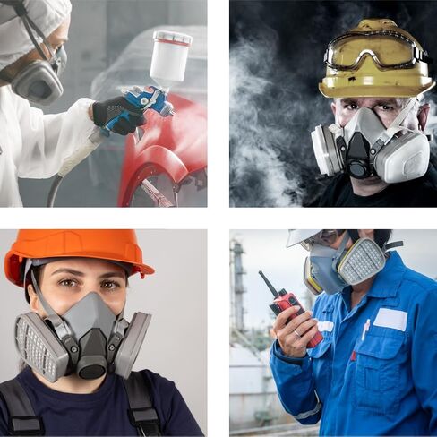 LAUCO Premium Respirator Kit - Reusable Half Face Cover Set with Safety Glasses for Gas, Painting, Machine Polishing, Staining, Car Spraying, Sanding & Cutting, DIY and Other Work Protection in Saudi Arabia