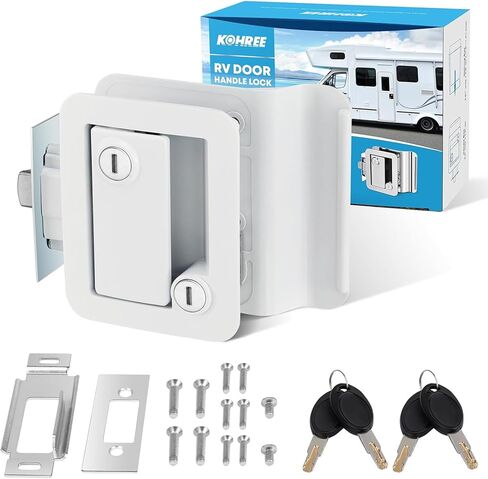 Kohree ترقية بديلة قفل باب RV مع Deadbolt مجداف ، سبيكة الزنك بنسبة 100 ٪ ، مقبض باب العربة ، RV مغلق مقطورة الباب قفل باب دخول مع مفاتيح شحنة حصان العربة ، الأسود in Kuwait